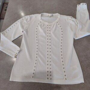 TODAYS DESIGNER Cream Long Sleeves Knit Top w/Silver-Tone Grommets - Medium